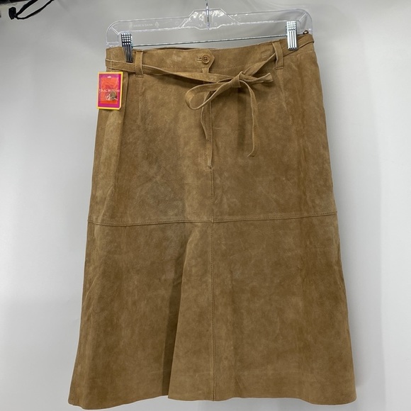 Issak Dresses & Skirts - Isaac Mizrahi For Target Western Leather Suede Belted Brown Tan Lined Skirt Chic